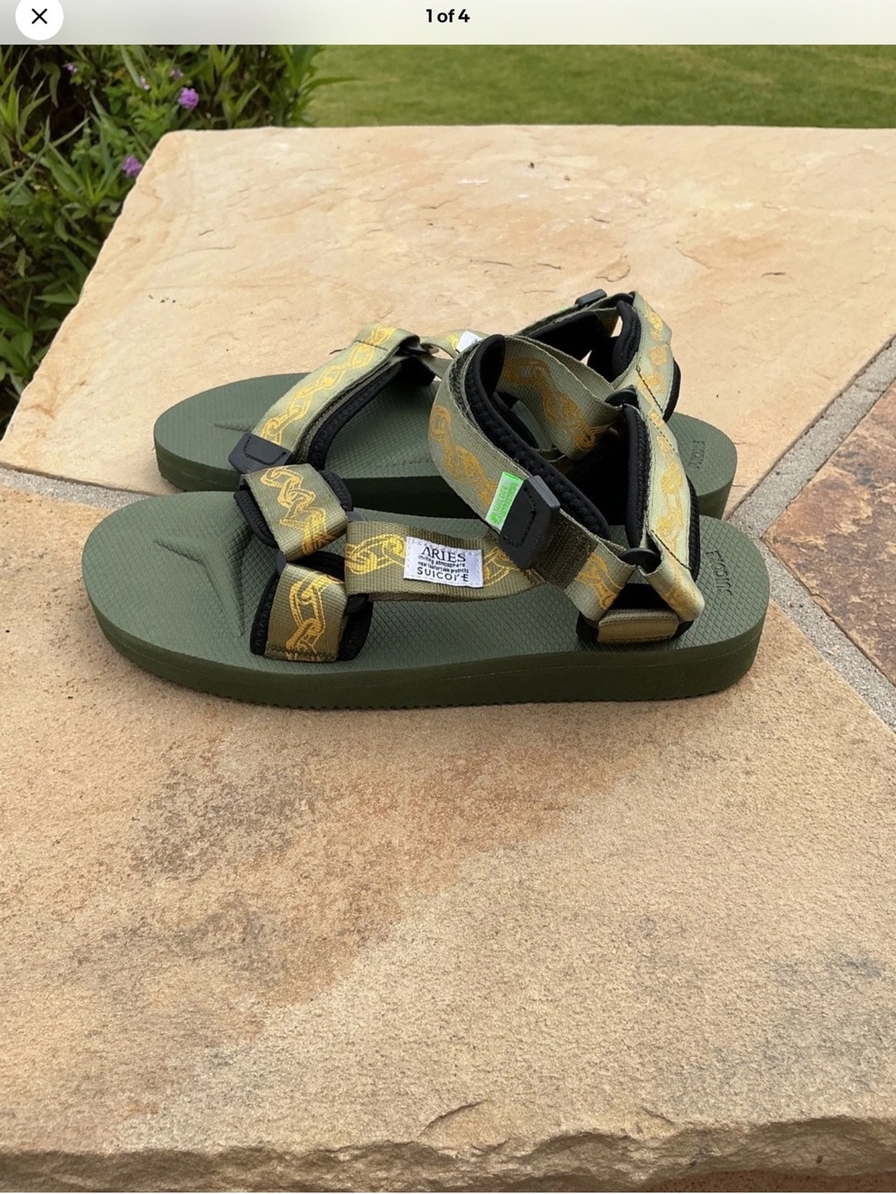 Suicoke Olive Green Webbing Strap Sandals